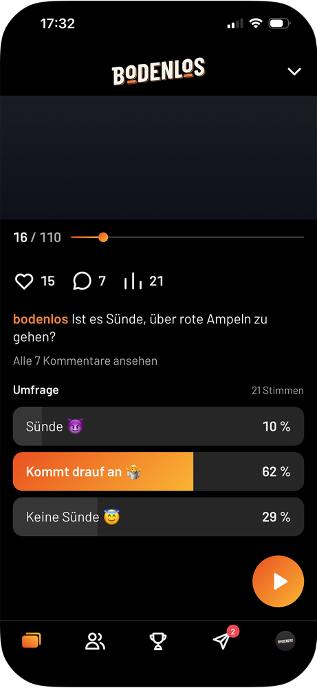 Umfrage-Ergebnis in der Bodenlos-App